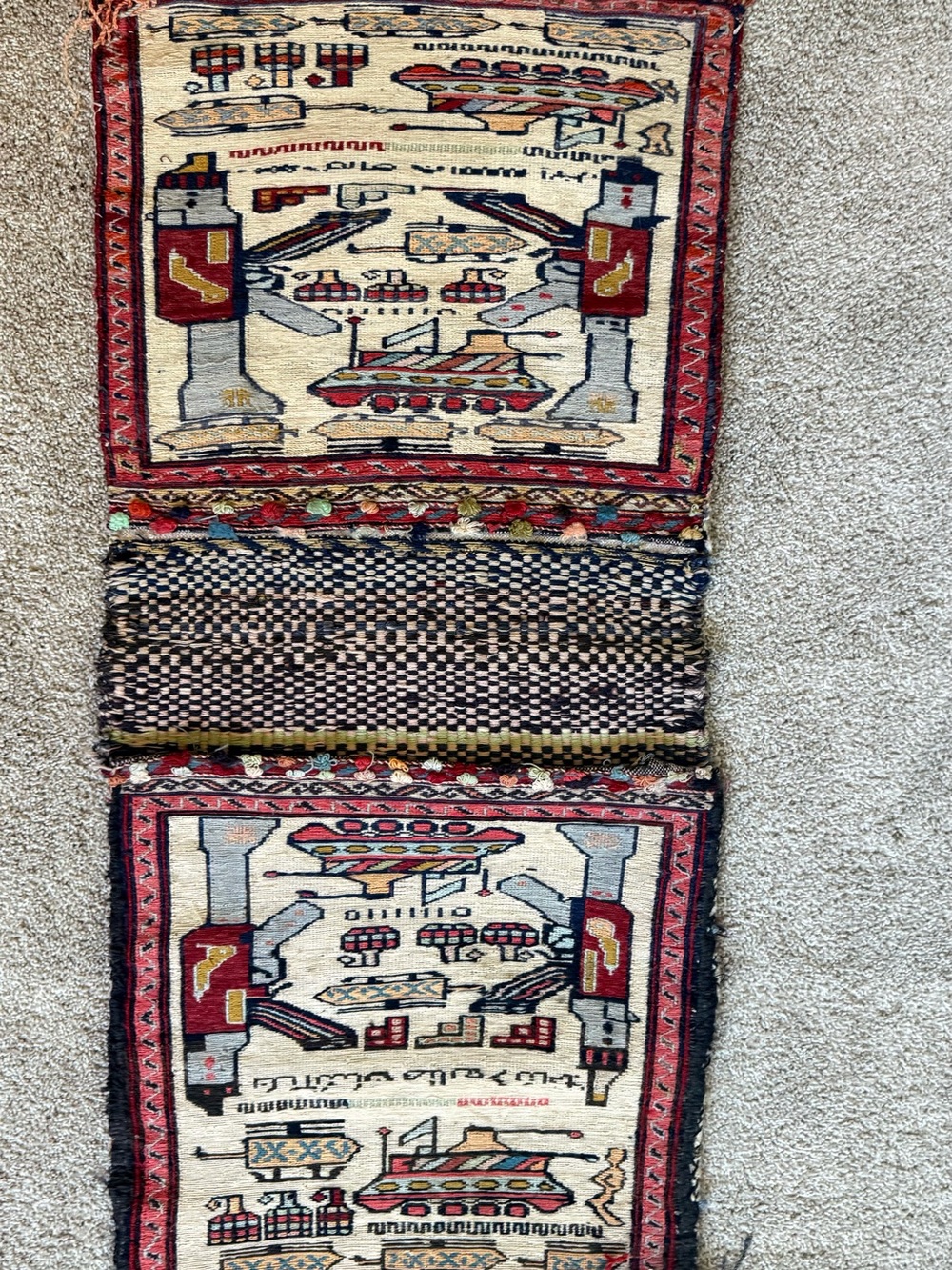 Handwoven war rug saddlebags